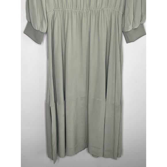 Cuyana Funnel Neck Silk Puff Sleeve Collared Midi Dress Green Women's XS NWT - Picture 13 of 13